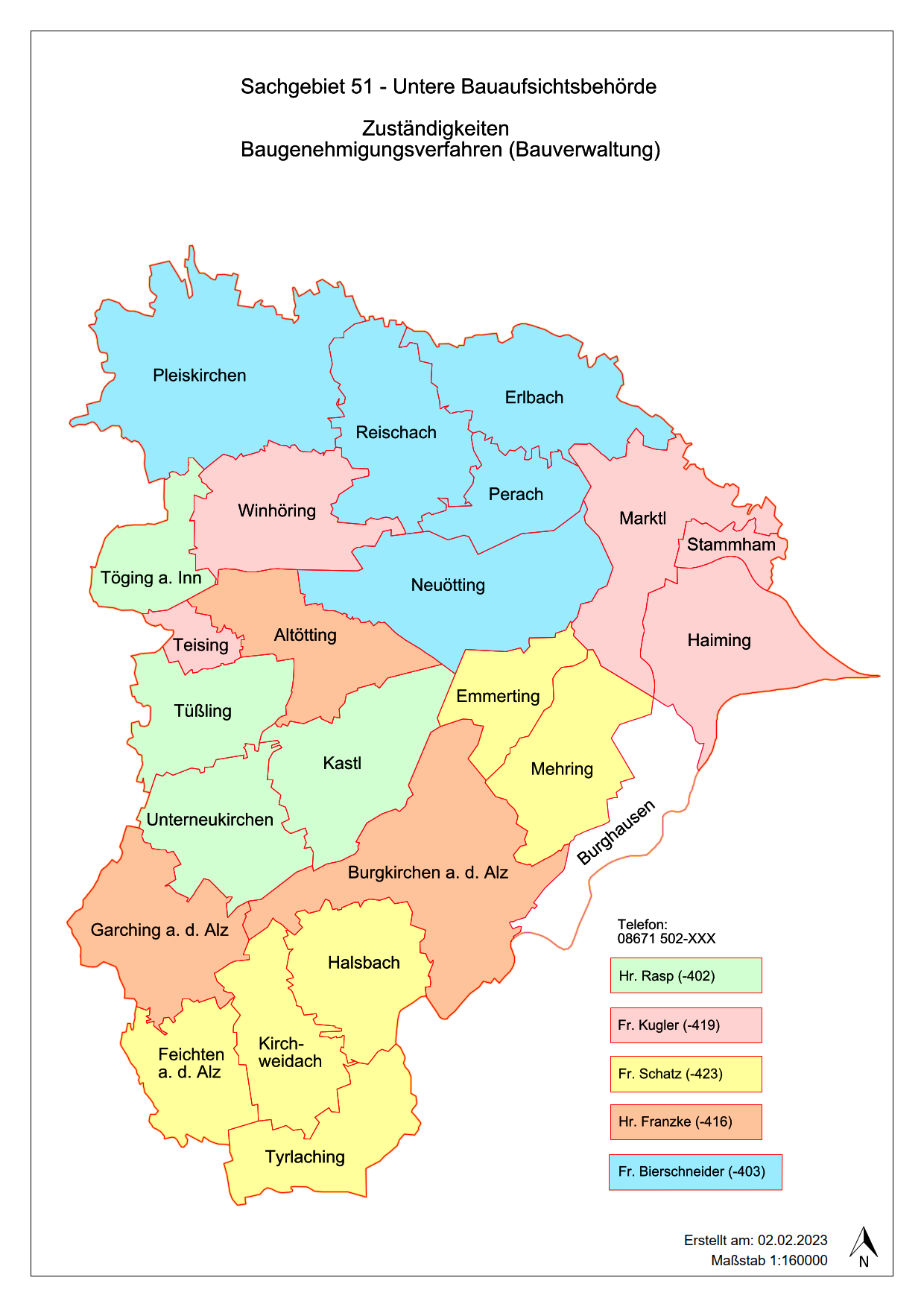 Landkarte mit Bauaufsichtszuständigkeit verschiedener Regionen 